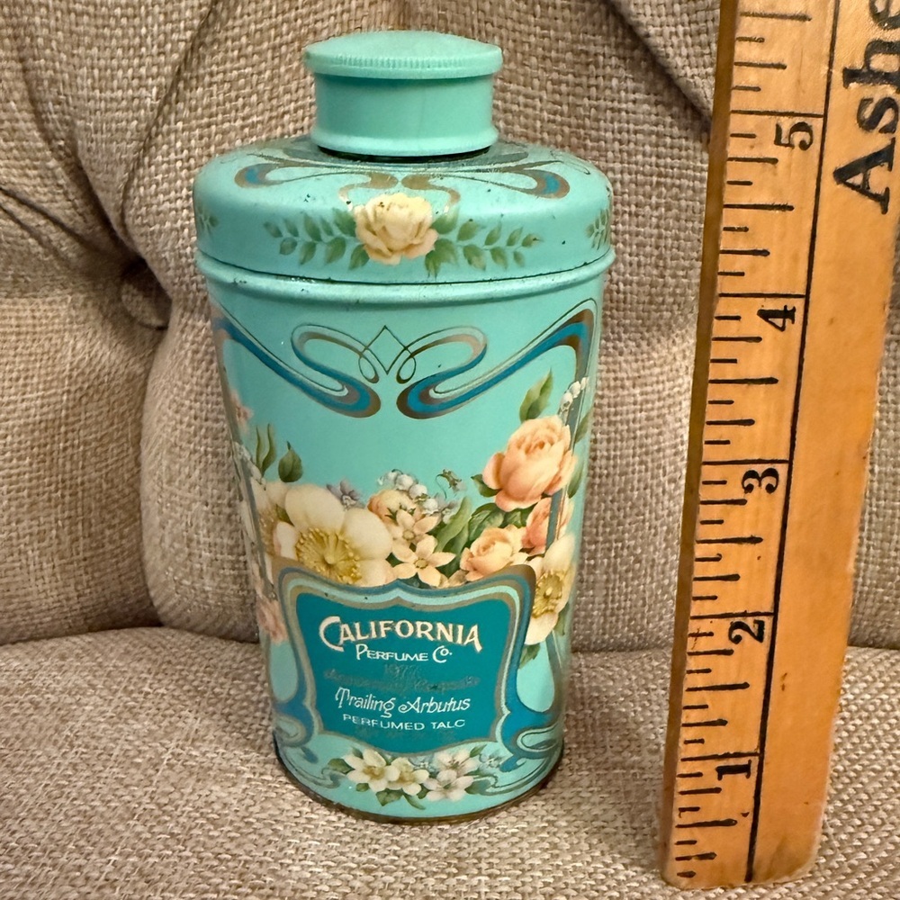 VTG Floral Talc Tin - Teal Full of scented Powder